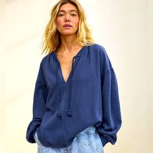 NWT Aerie Easy Street Sweatshirt Beachwear Denim Blue XL terrycloth Sweatshirt